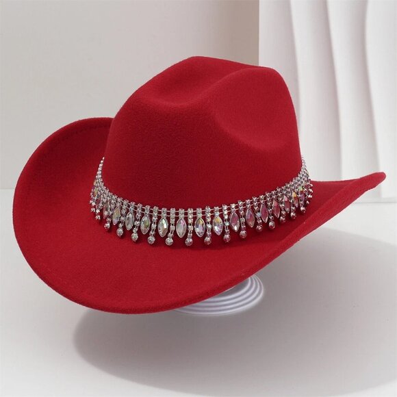 Red Green Cowboy Hat Rhinestone Band Western Rodeo Country Music Festival Party - Picture 1 of 9